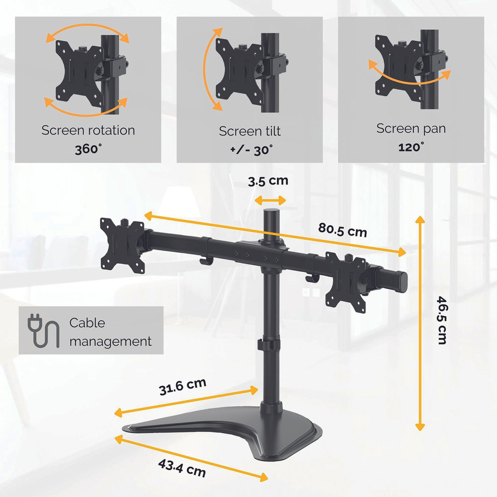 Fellowes Free Standing Dual Horizontal Monitor Arm