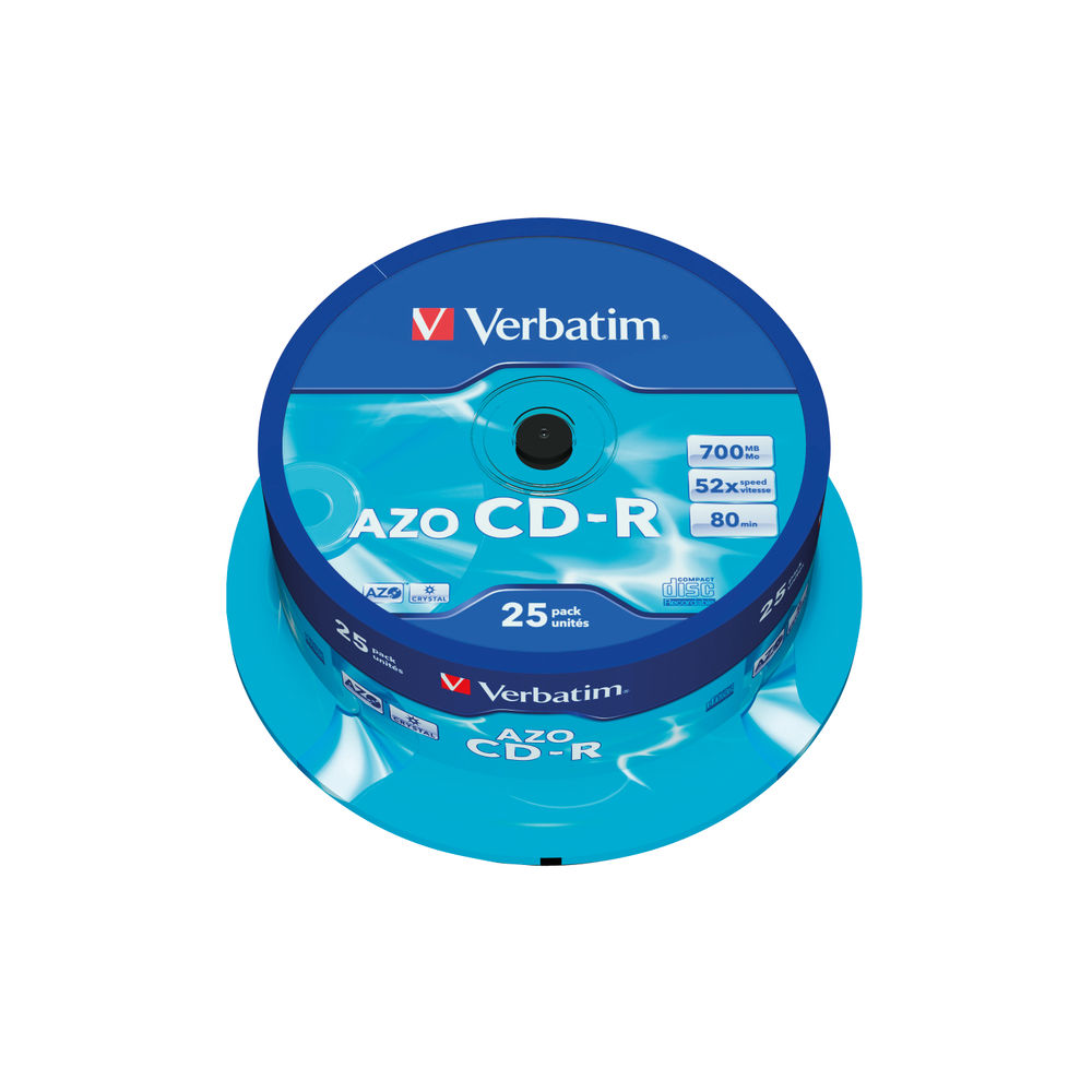 Verbatim CD-R AZO 52x 700MB Crystal Spindle (Pack of 25) 43352