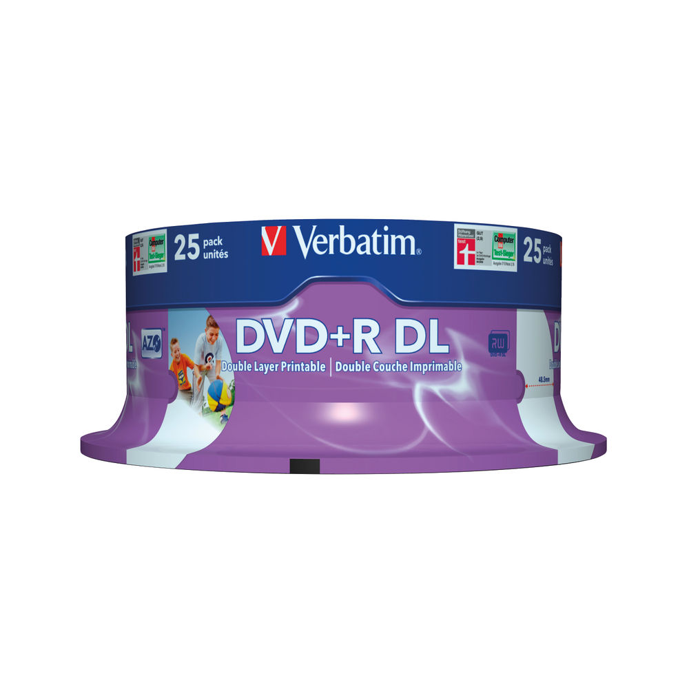 Verbatim DVD-R DL 8x 8.5GB No ID Wide Printable Spindle (Pack of 25)