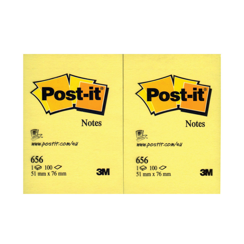 3M Post It Notes 51 x 76mm Yellow Pack Of 12 656YELLOW