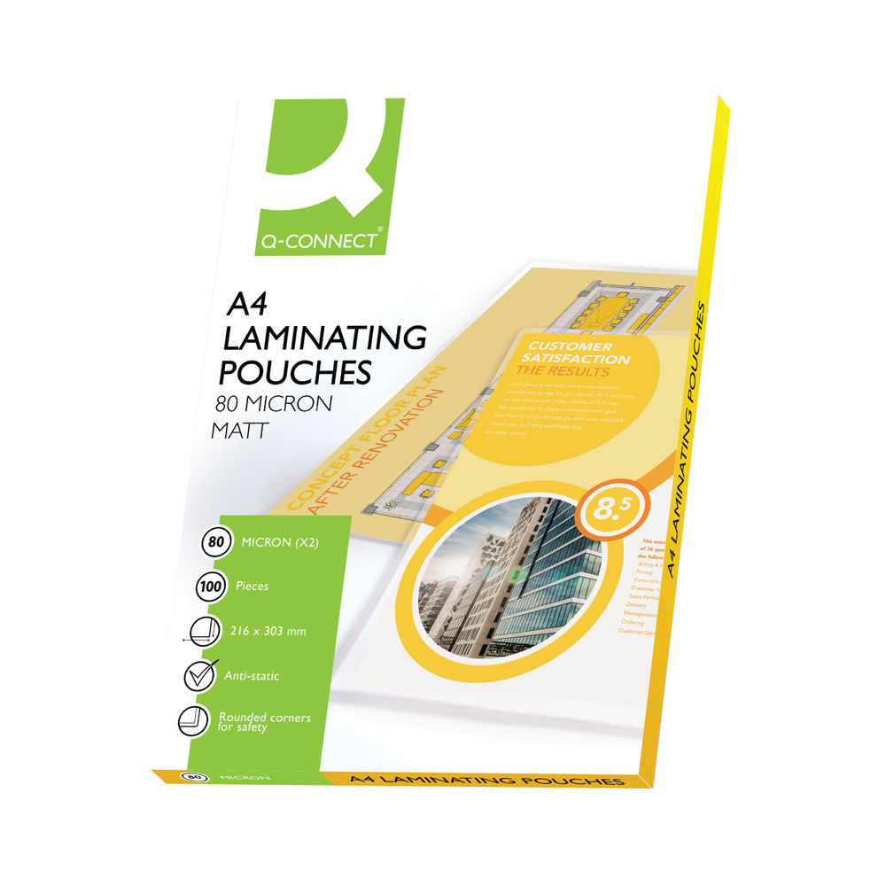 Q-Connect Matt A4 Laminating Pouch 160 Micron (Pack of 100) KF24057