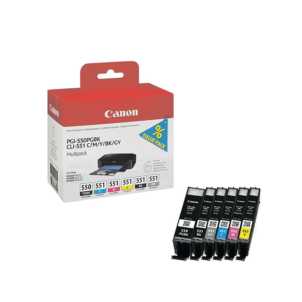 Canon PGI550 Black and Colour Multipack Cartridges - (pack of 6)