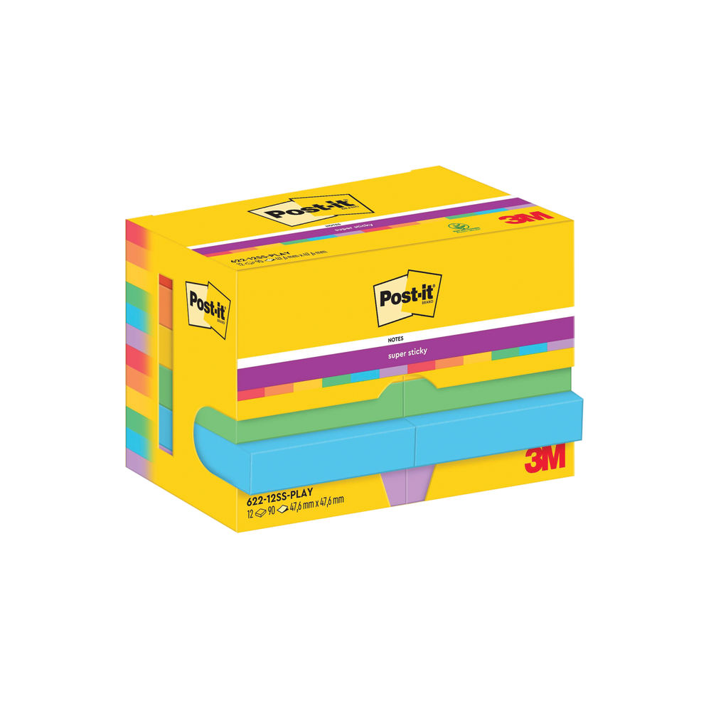Post-it Notes Super Sticky 76 x 76 mm - 90 Sheets - Yellow, Set of 12