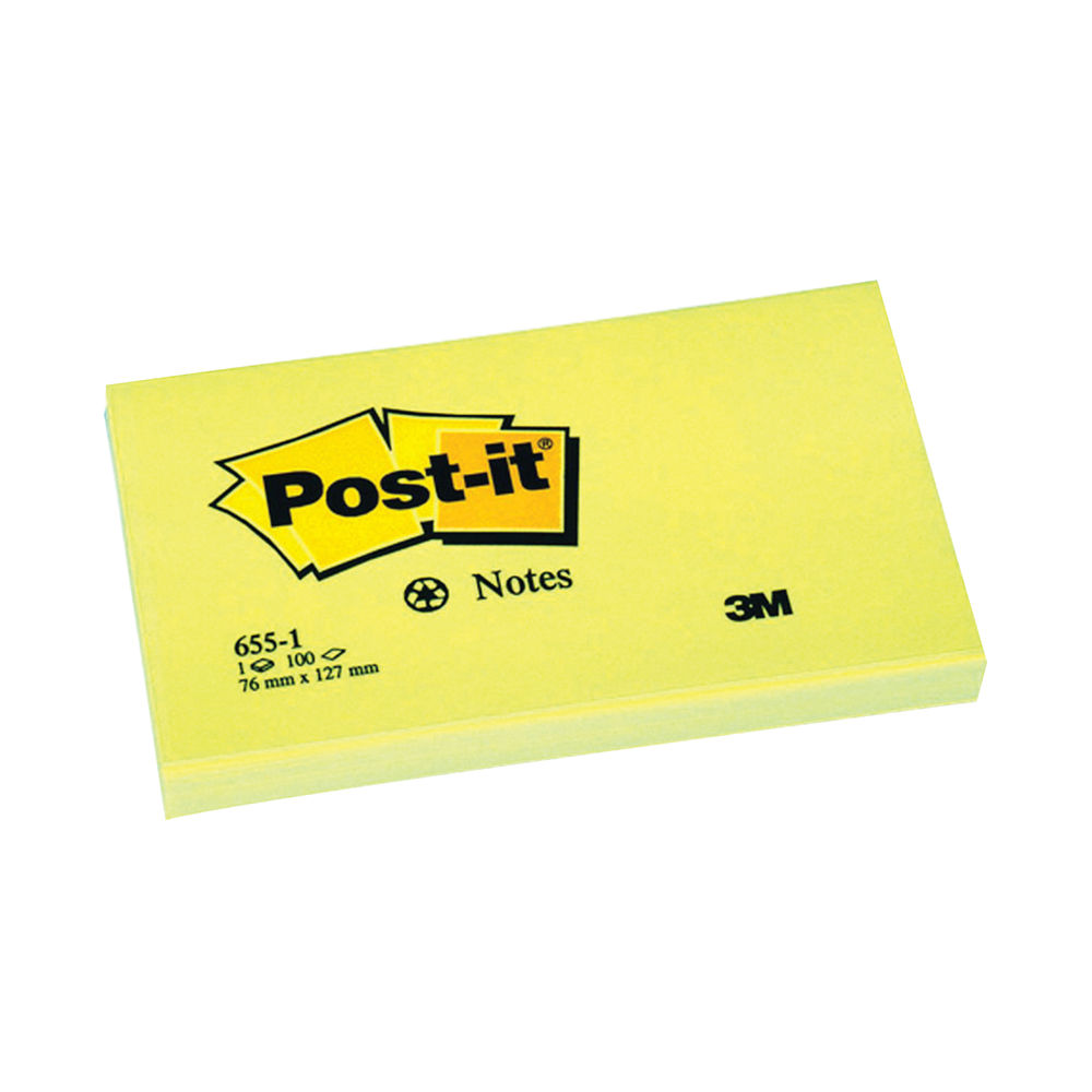 Recycled Canary Yellow 127 x 76mm Post-it Notes, Pack of 12 - 655 RECYCLED YE