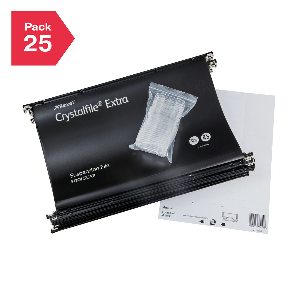 Rexel Crystalfile Extra Black 15mm Suspension File (Pack of 25)