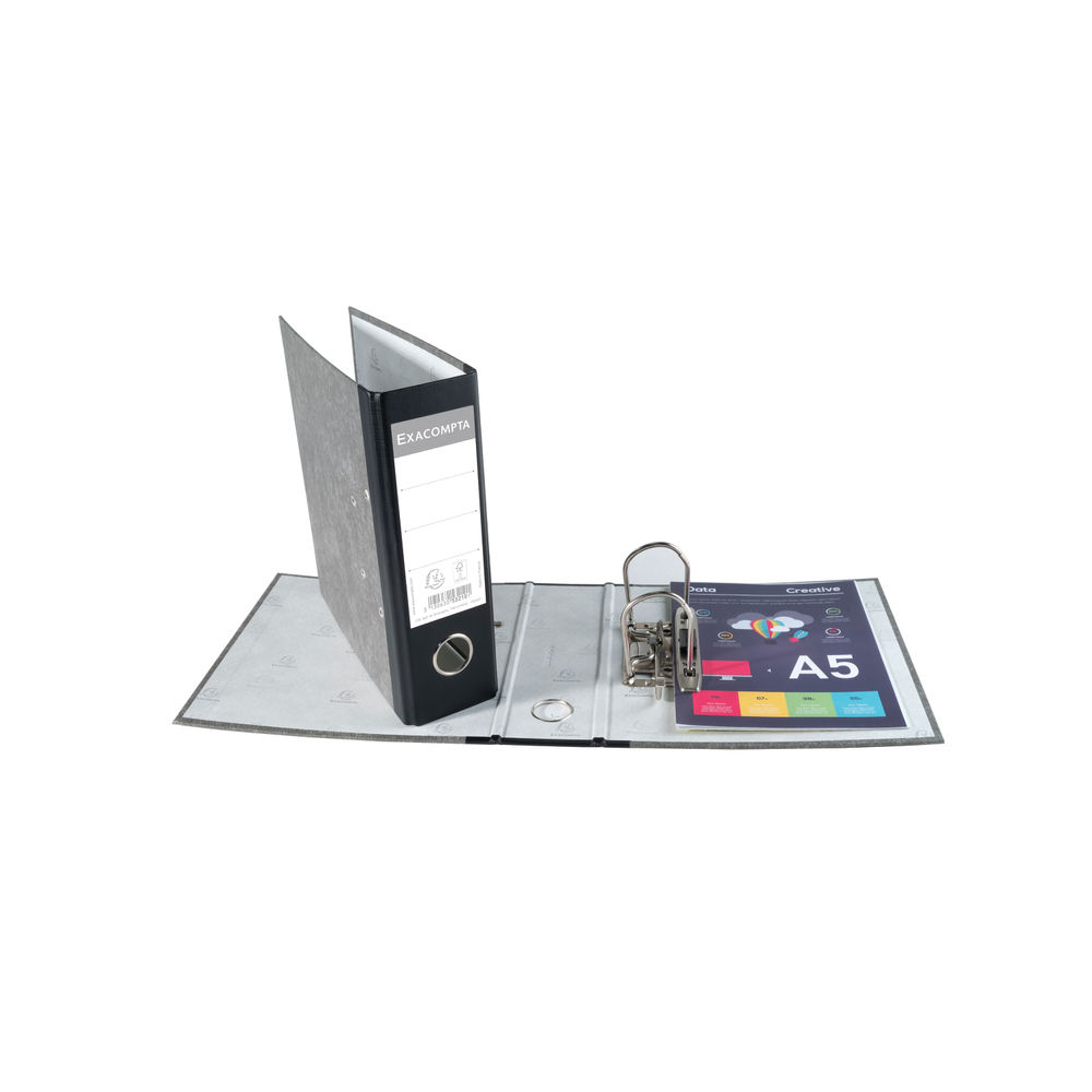 A5 Portrait Lever Arch File Marble Grey/Black (Pack of 10