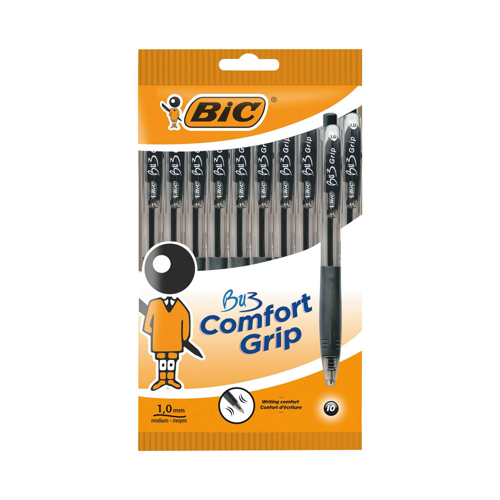 Bic BU3 Grip Retractable Ballpoint Pen Black Pack of 10 996727
