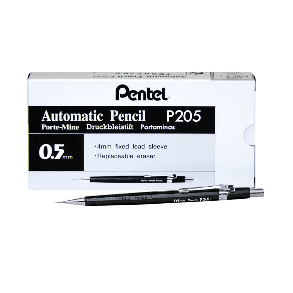 Pentel P200 Automatic Pencil Fine 0.5mm Black Barrel (Pack of 12) P205