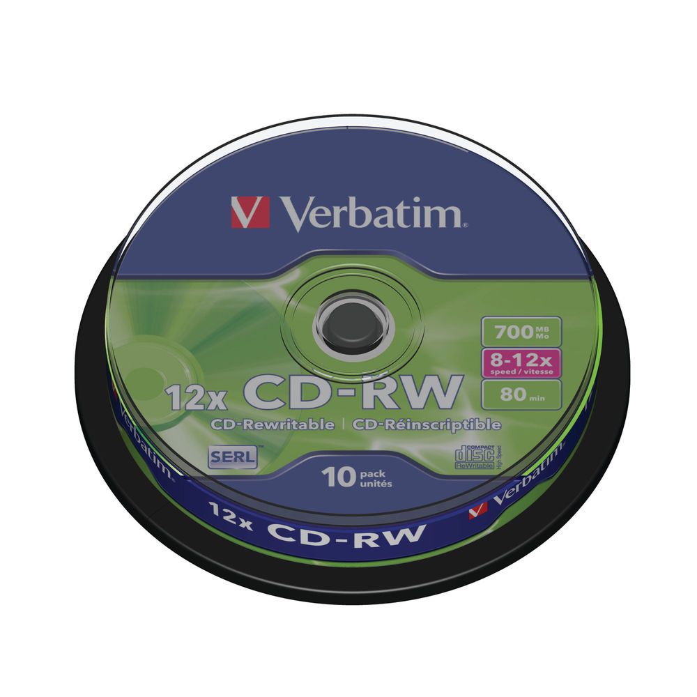 Verbatim 700MB 12x Speed CD-RW Spindle, Pack of 10 | 43480