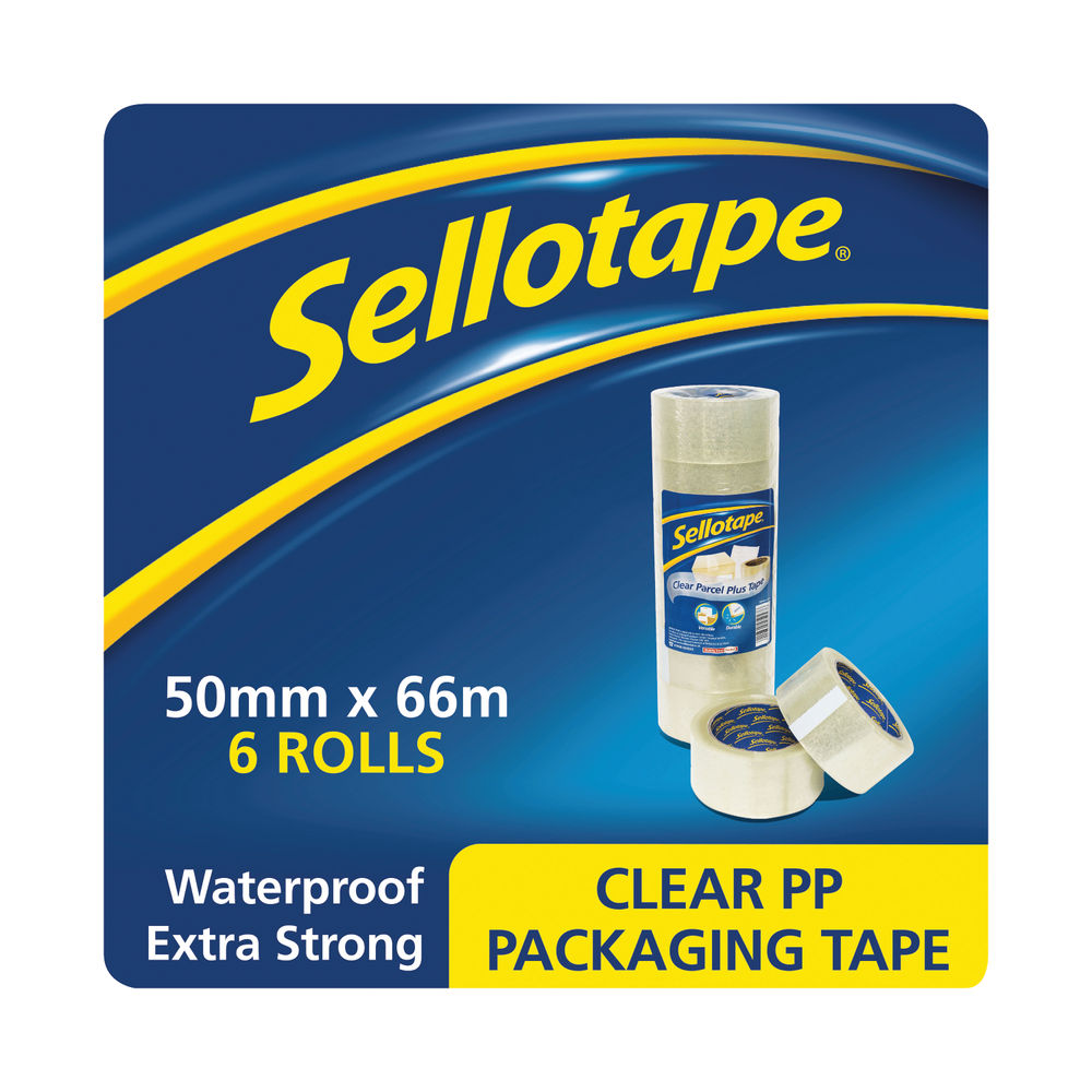 Sellotape 50mm x 66m Clear Poly Packaging Tapes (Pack of 6)