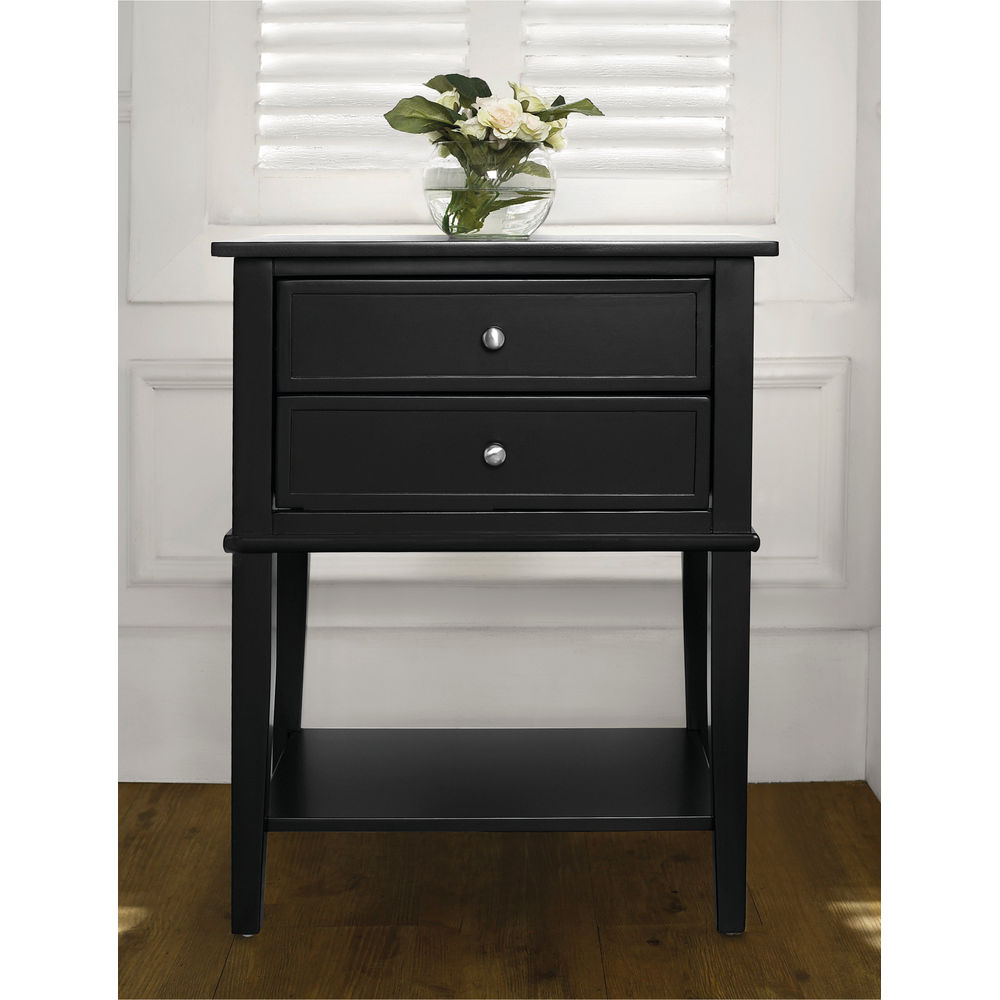 Franklin Accent Table with 2 Drawers Black