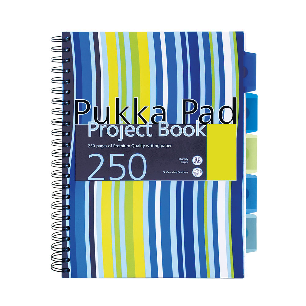 Pukka Pad A4 Stripes Polyp Project Book Blue/Pink (Pack of 3)