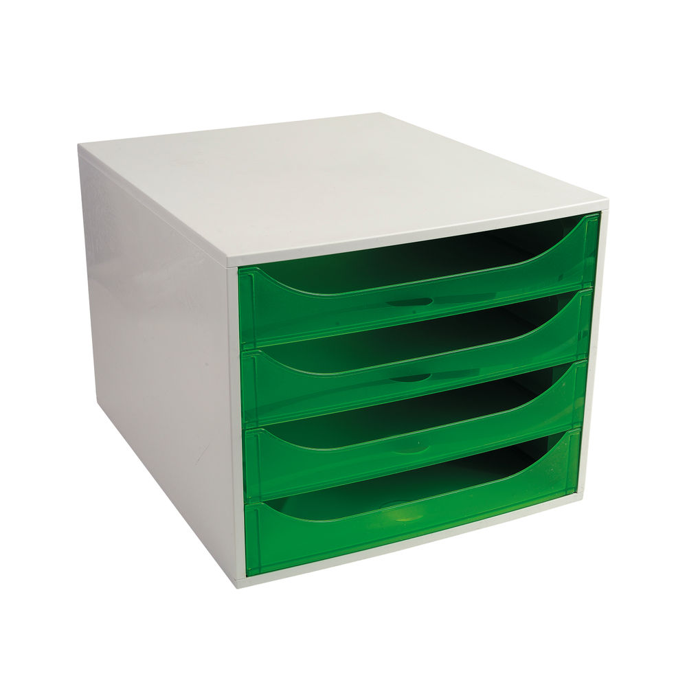 Exacompta Ecobox 4 Drawers Office Grey/Apple Green Transparent 228697D