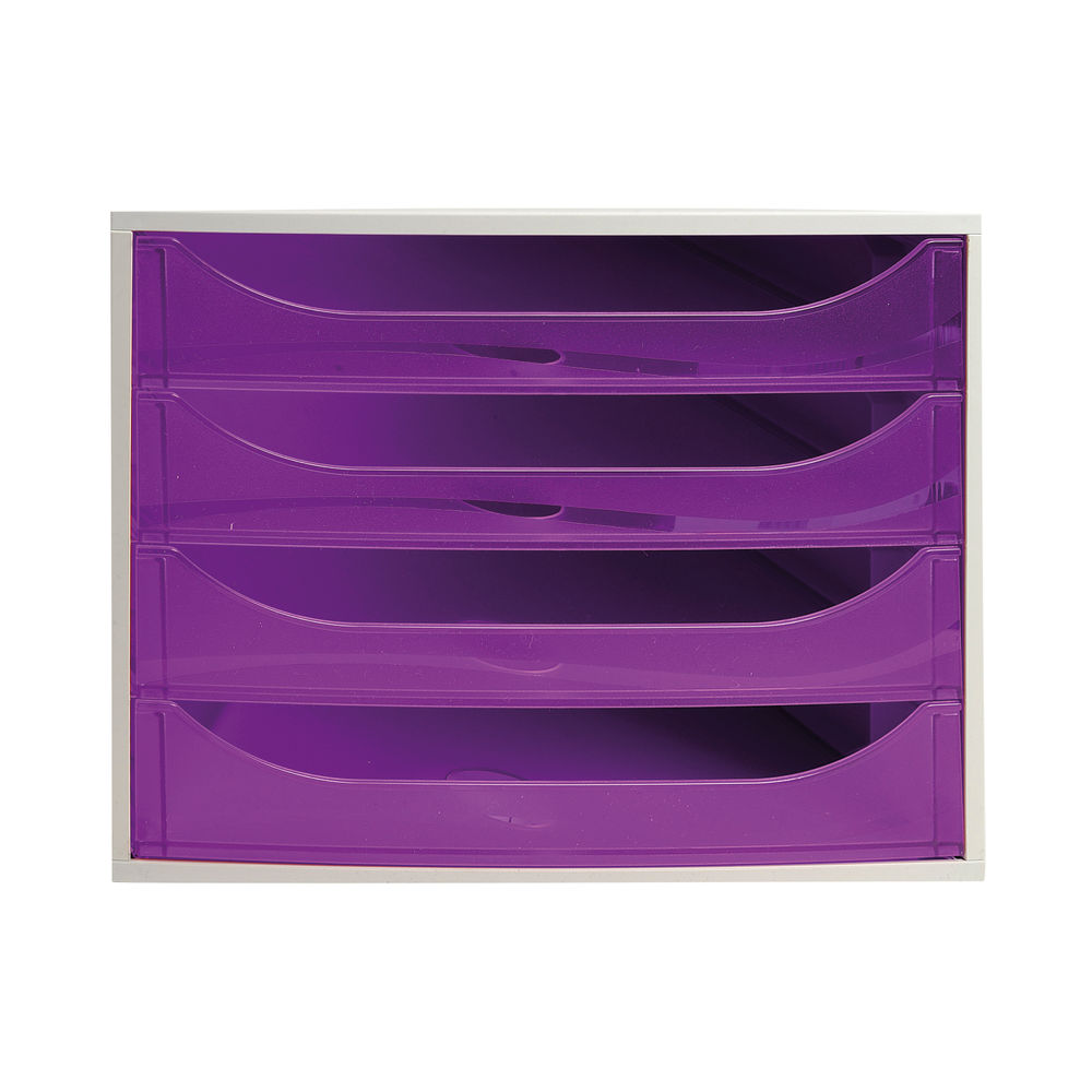 Exacompta Ecobox with 4 Drawers Office Grey/Purple Transparent 228619D