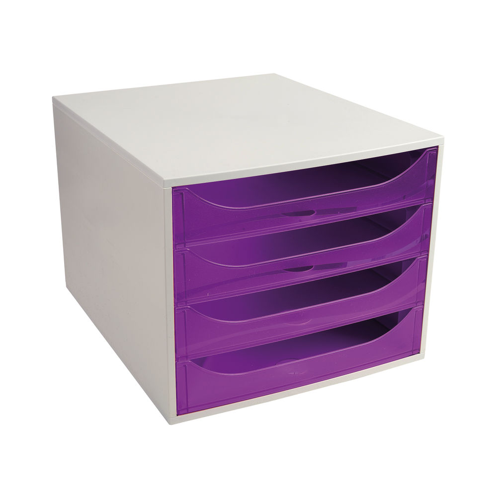 Exacompta Ecobox with 4 Drawers Office Grey/Purple Transparent 228619D