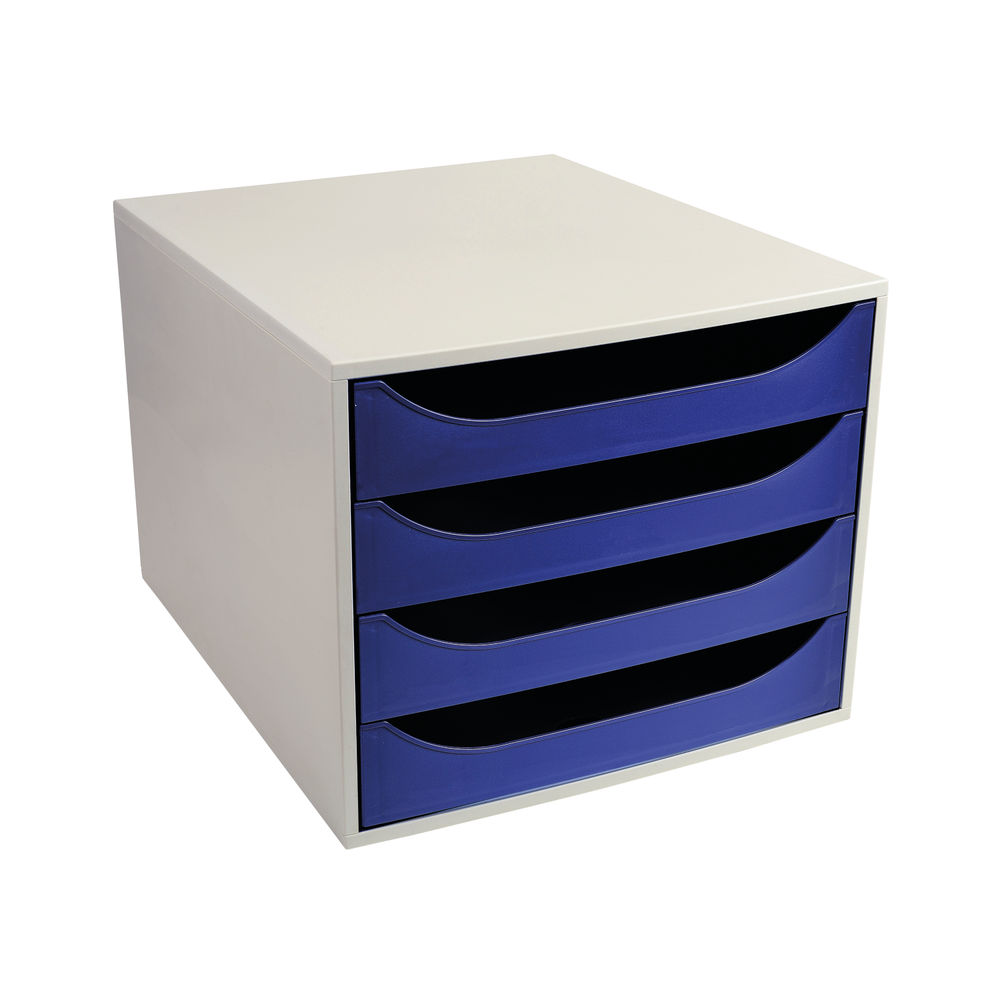 Exacompta Ecobox with 4 Drawers Office Grey/Night Blue 2286104D