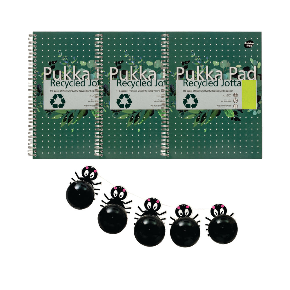 Pukka Recycled Wirebound Notebook A4 (Pack of 3) + FOC Halloween Spider Balloon Garland