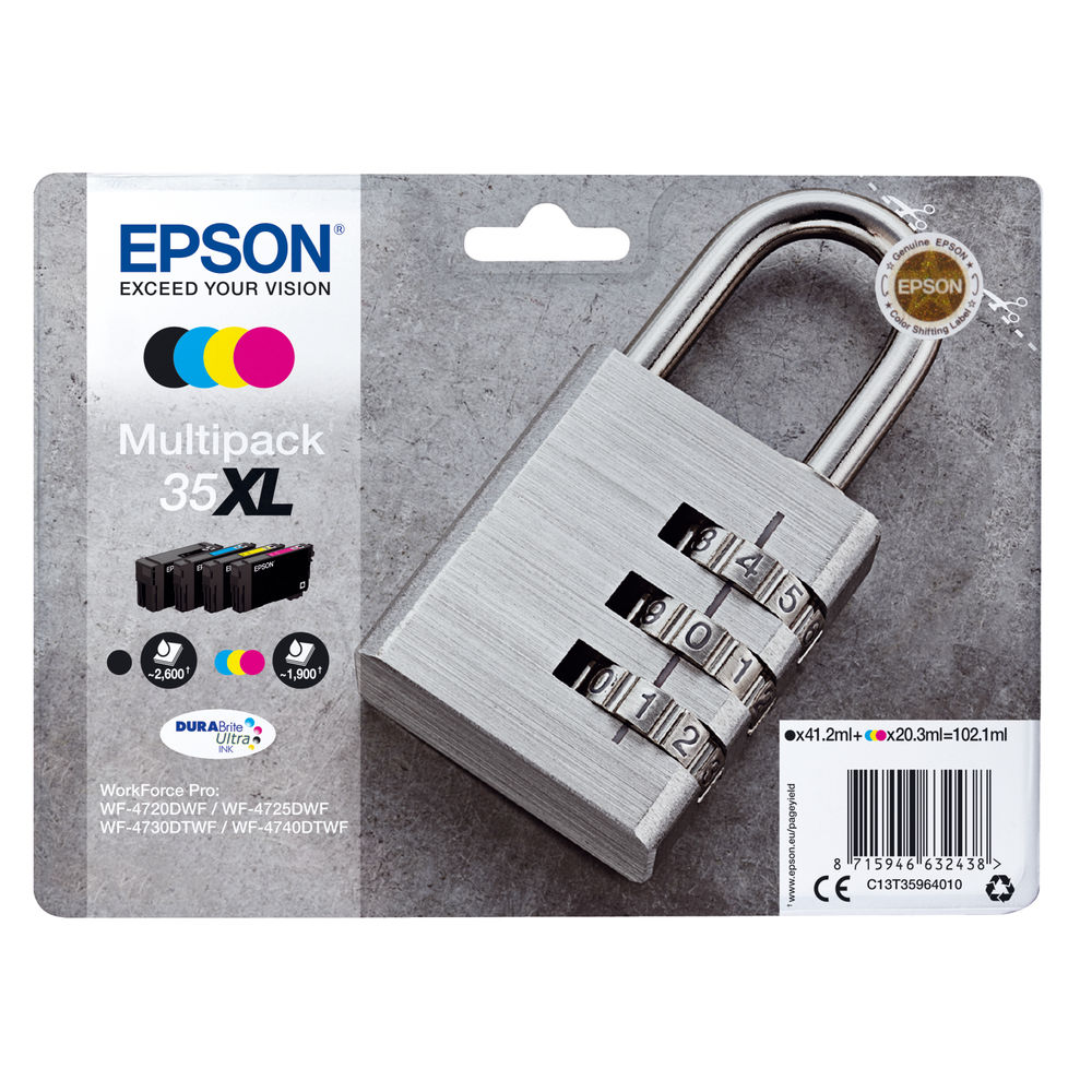 Epson 35XL Ink Cartridge DURABrite Ultra High Yield Multipack Padlock CMYK C13T35964010