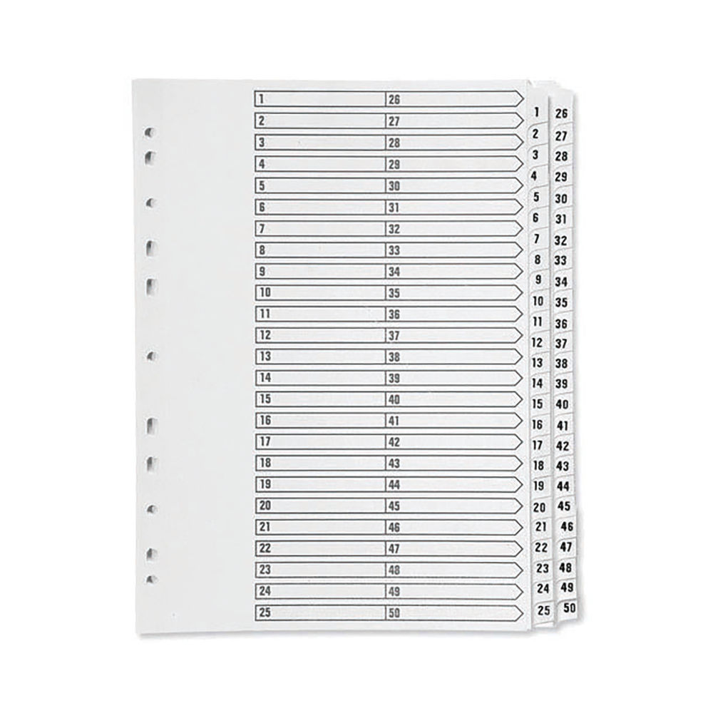 Q-Connect 1-50 Index Multi-Punched Reinforced Board Clear Tab A4 White KF97057