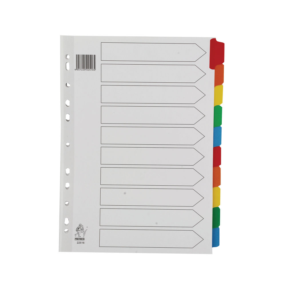 A4 Divider 10-Part White with Multi-Colour Tabs