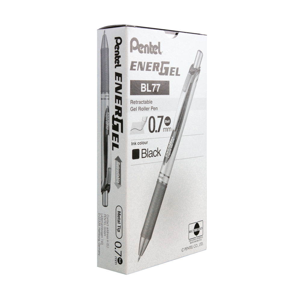 Pentel Energel Black Retractable Gel Pen (Pack of 12) - BL77-A