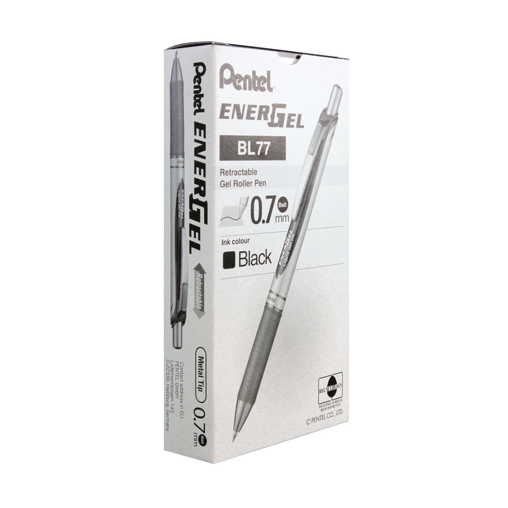 Pentel EnerGel Xm Retractable Gel Pen Medium Black (Pack of 12) BL77-A