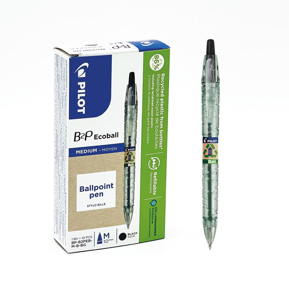 Pilot Black B2P Ecoball Ballpoint Medium Pens (Pack of 10) - 4902505621581