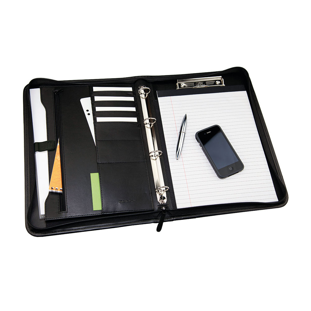 Monolith Leather Look Zipped Ring Binder A4 Black