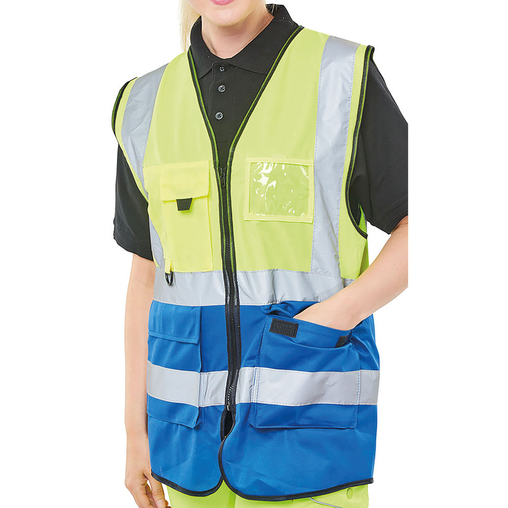 Beeswift High Visibility Two Tone Executive Waistcoat Saturn Yellow/Royal Blue M HVWCTTSYRM