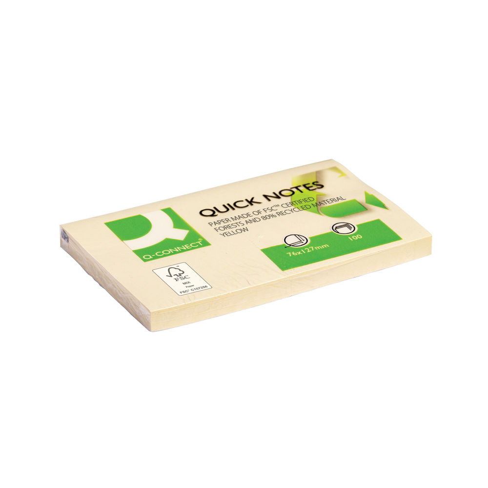 Q-Connect Quick Notes Recycled 76x127mm Yellow (Pack of 12) KF05610