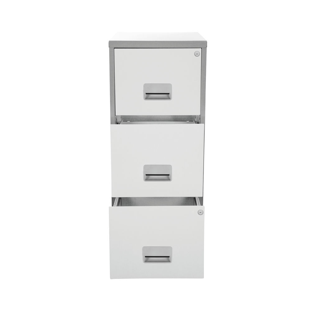 Pierre Henry Silver/White H930mm A4 3 Drawer Maxi Filing Cabinet