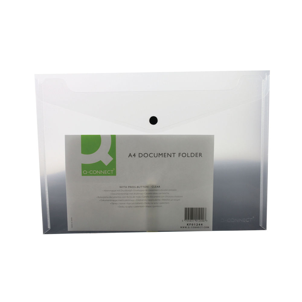 Q-Connect Polypropylene Document Folder A4 Clear (Pack of 12) KF01244Q