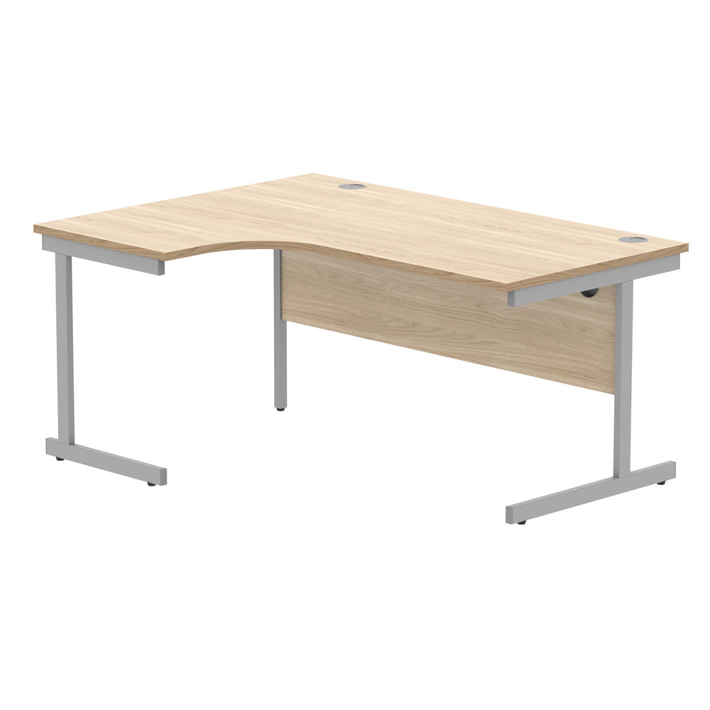 Polaris Left Hand Radial Single Upright Cantilever Desk 1600x1200x730mm Canadian Oak/Silver KF821420