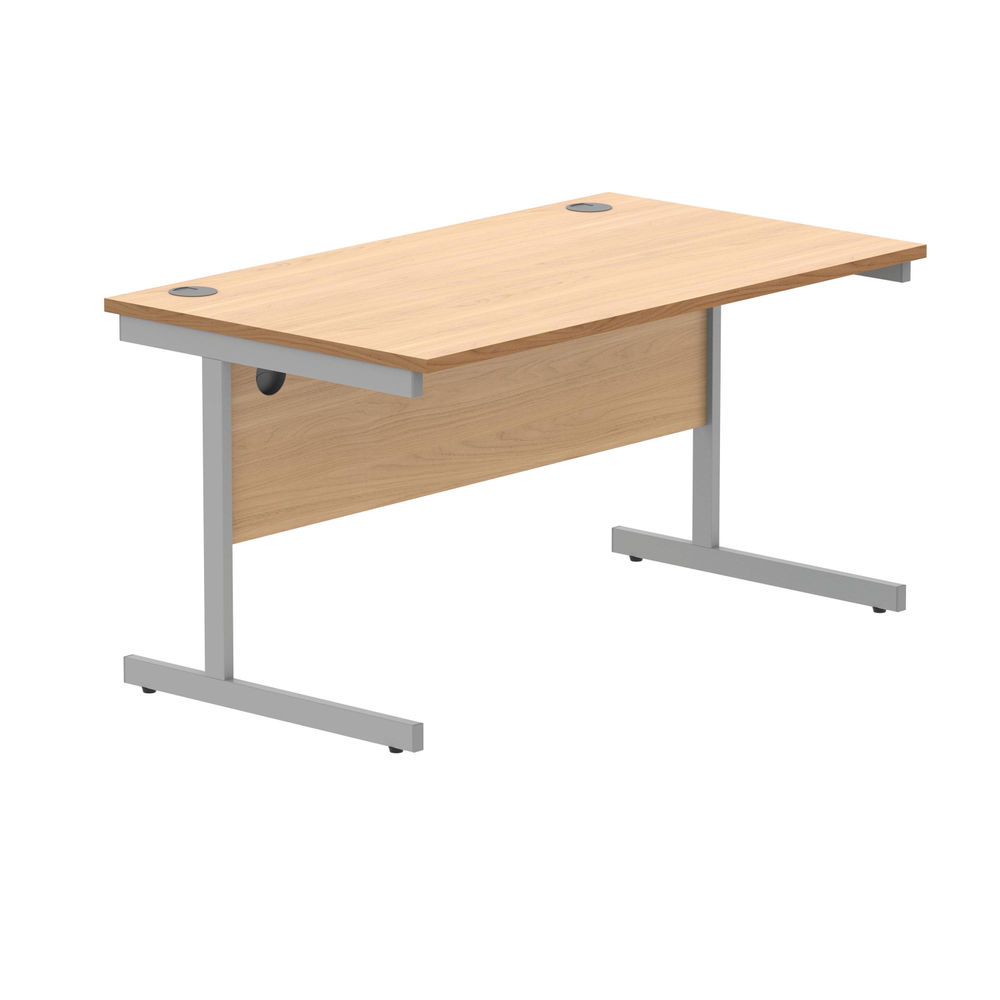 Polaris Rectangular Single Upright Cantilever Desk 1400x800x730mm Norwegian Beech/Silver KF821580