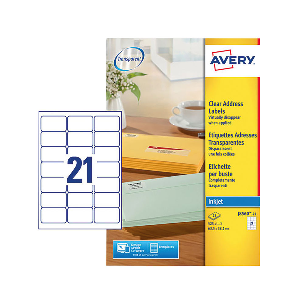 Avery Clear Inkjet Address Labels 63.5 x 38.1mm (Pack of 525)