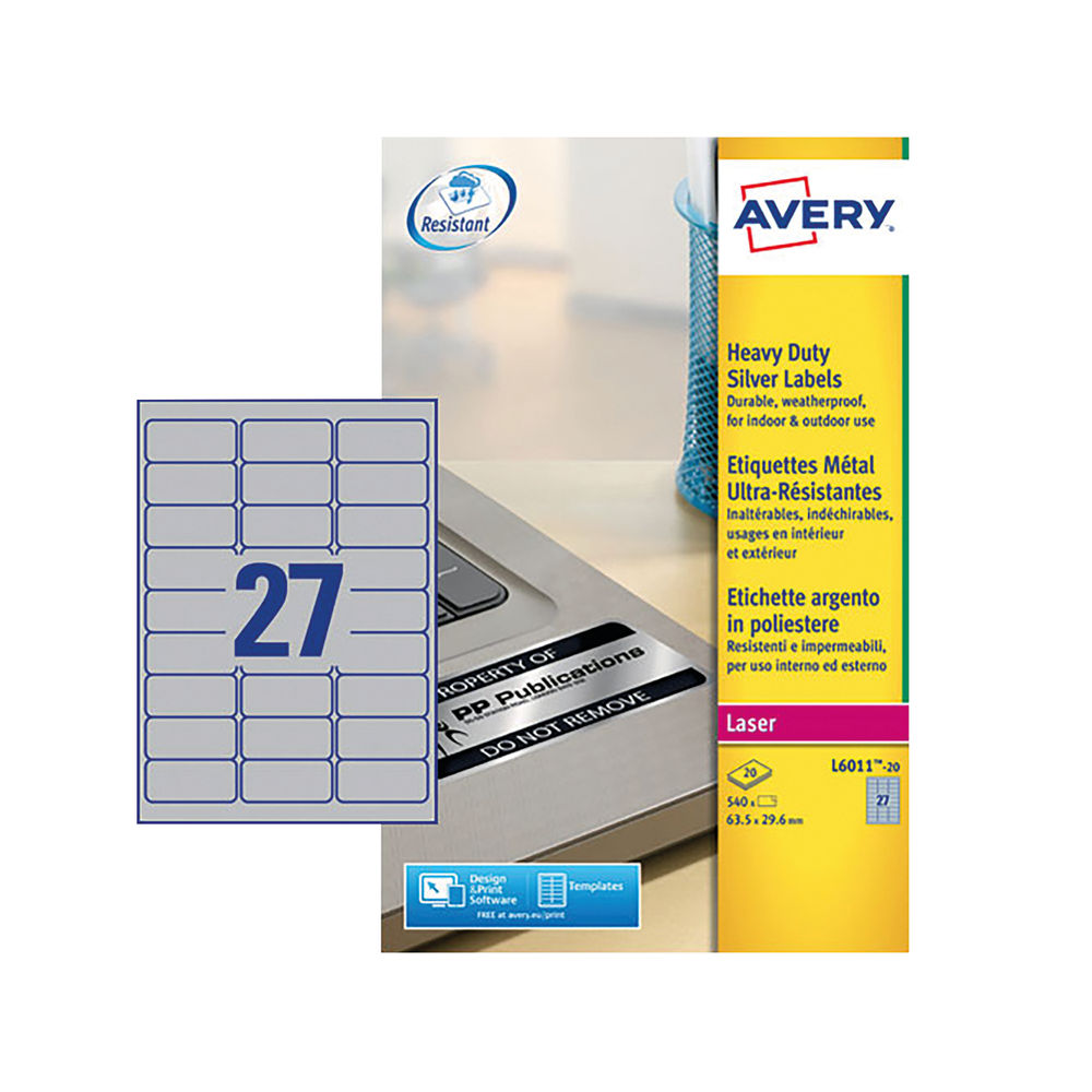 Avery Laser Label H/Duty 27 Per Sheet Silver (Pack of 540)