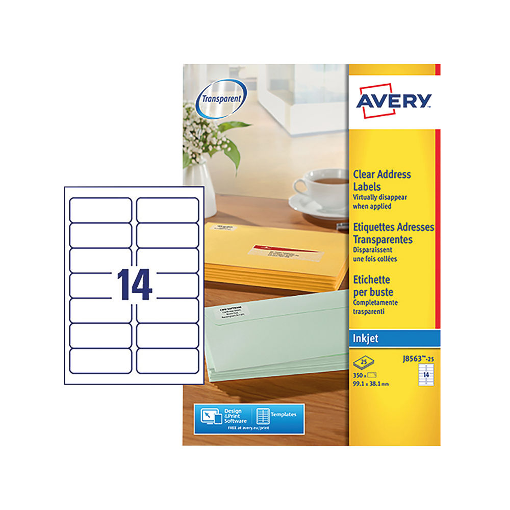 Avery Clear QuickPEEL Inkjet Address Labels 99.1x38.1mm (Pack of 350)