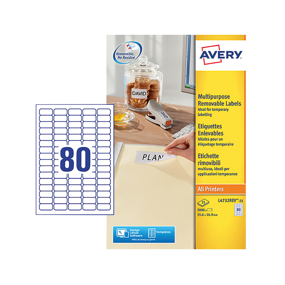 Avery 35.6 x 16.9mm Multipurpose Removable Labels (Pack of 2000)