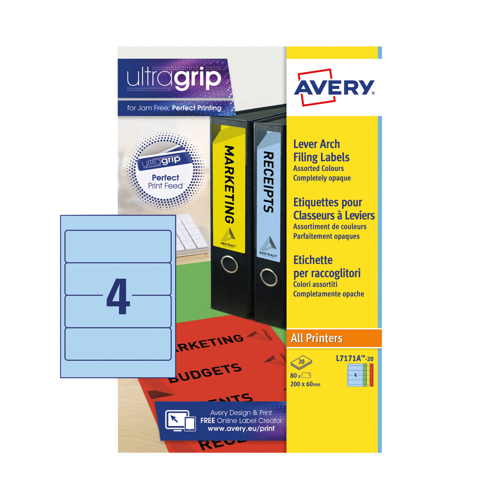 Avery 200 x 60mm Assorted Filing Labels (Pack of 80)