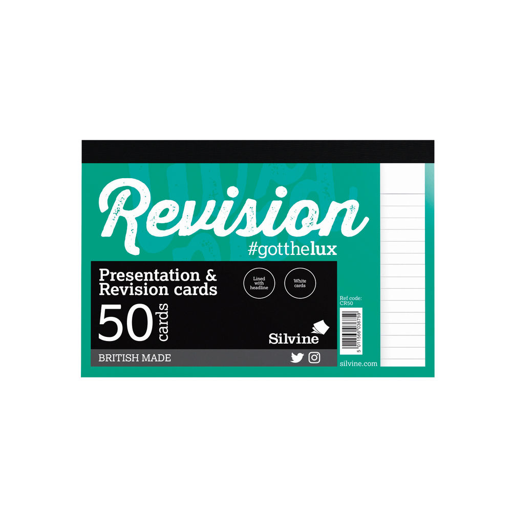 Silvine Revision Card Notepad 50 Card White (Pack of 1000) CR50