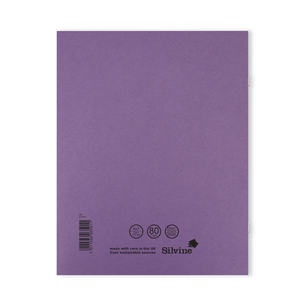 Silvine Purple 229x178mm Ruled Exercise Books (Pack of 10)