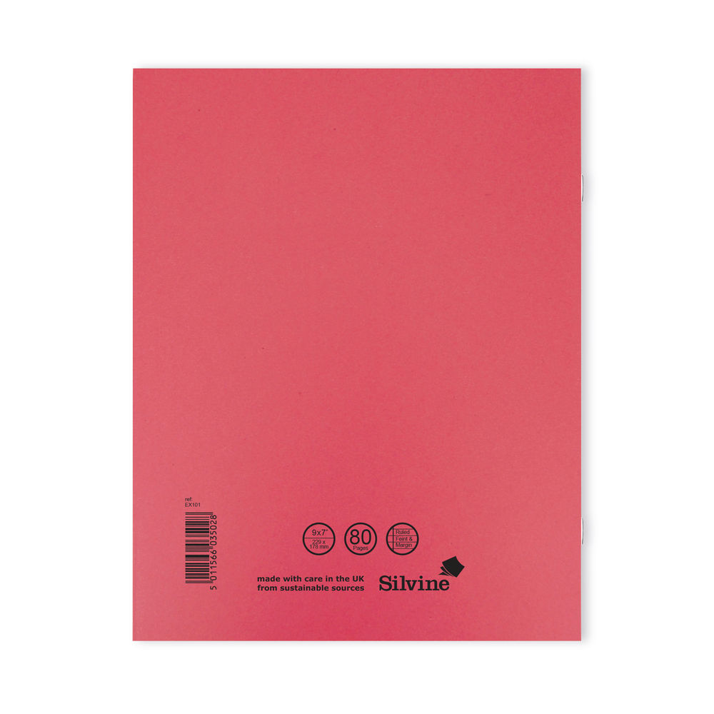 Silvine Red 229x178mm Ruled Exercise Books (Pack of 10)