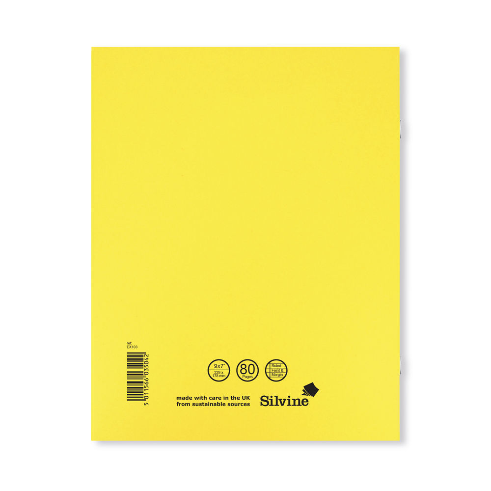 Silvine Yellow 229x178mm Ruled Exercise Book (Pack of 10)