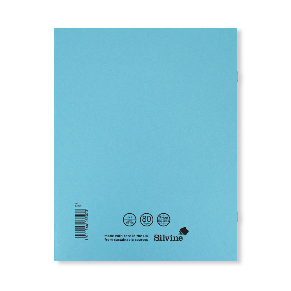 Silvine 229x178mm Blue 7mm Squares Exercise Book (Pack of 10)