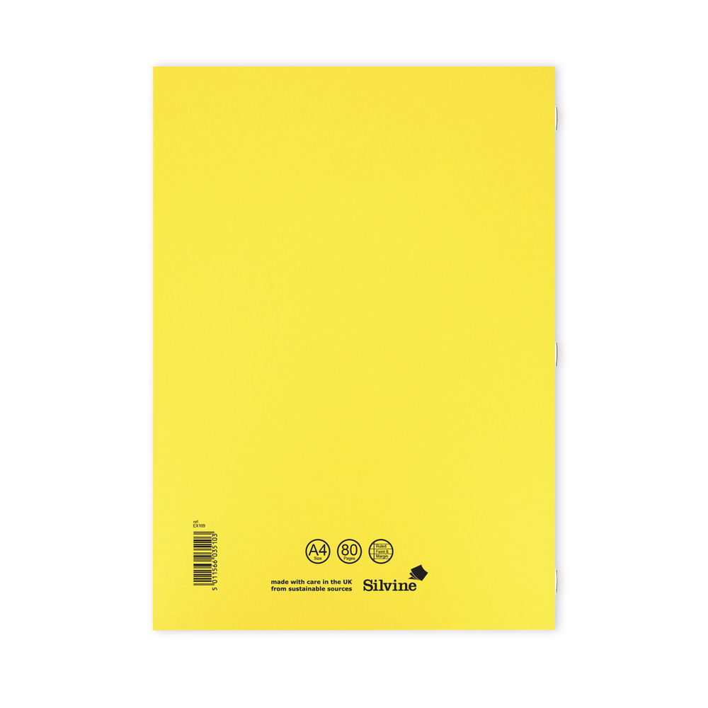 Silvine Exercise Book Ruled with Margin A4 Yellow (Pack of 10)