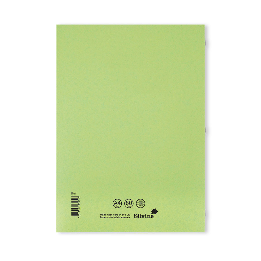 Silvine A4 Green Ruled Exercise Book (Pack of 10)