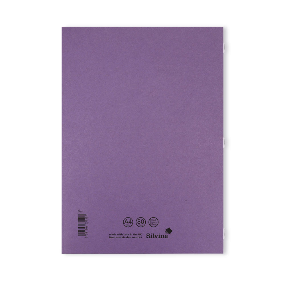 Silvine Exercise Book Ruled with Margin A4 Purple (Pack of 10)