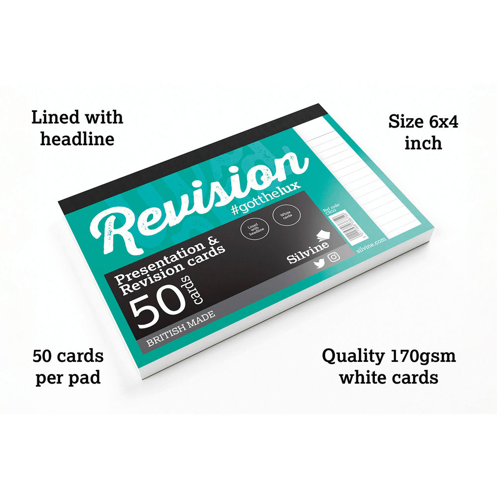 Silvine Revision Card Notepad 50 Card White (Pack of 1000)