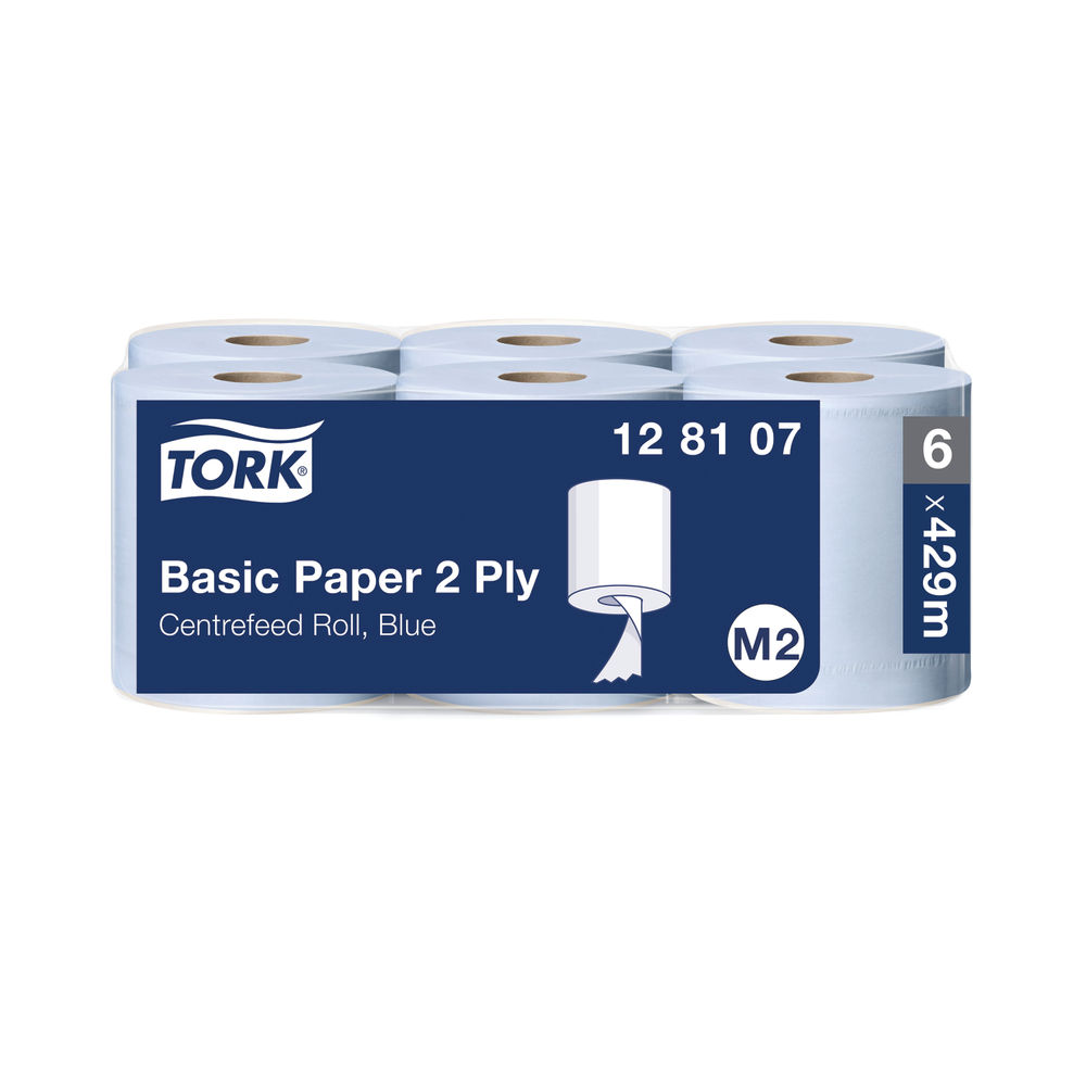 Tork Basic Paper Centrefeed Roll 2-Ply 150m Blue (Pack of 6) 128107