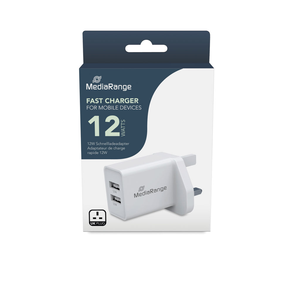 MediaRange White 12W Fast Charging UK Plug Adapter